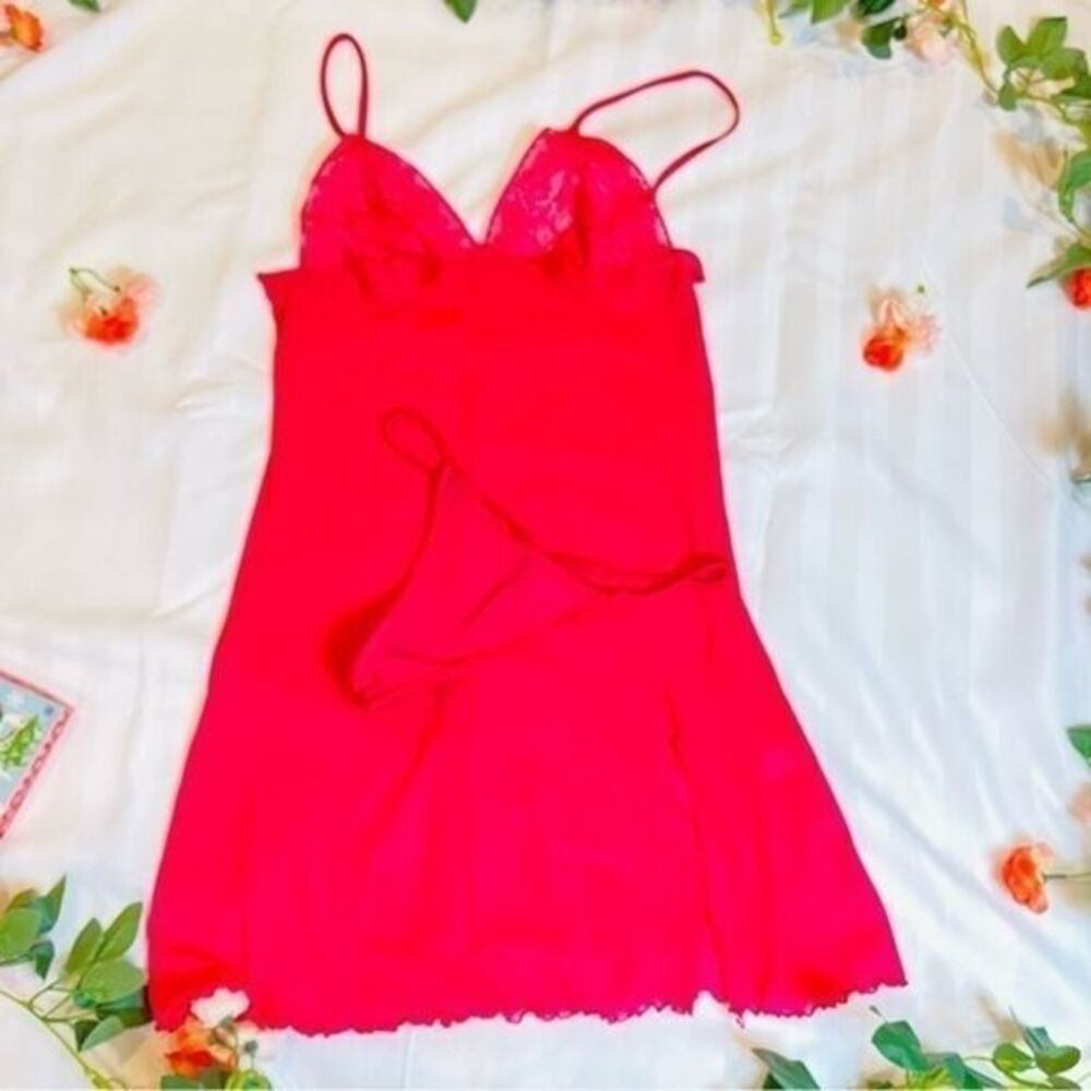 Jolie Intimate lace & mesh soft cup slip dress and Thong Size‎ M Pink